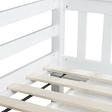 KEIKI Twin Low Loft Bed with Pull-Out Desk, Rubberwood Loft Bed with Storage Cabinets, Drawers & Shelves, Space-Saving Twin Bed for Kids, White KEIKI