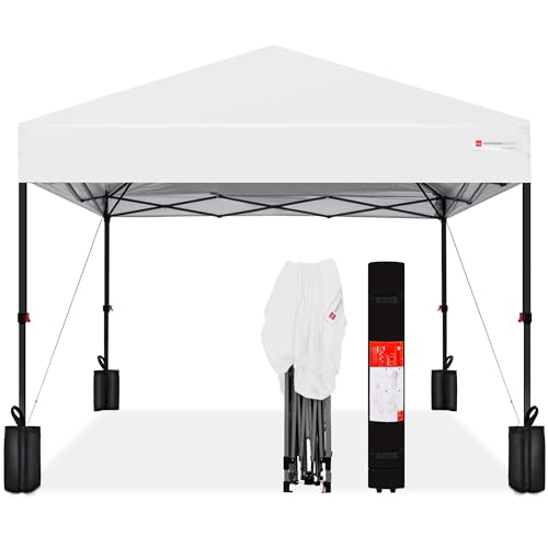 Best Choice Products 8x8ft 1-Person Setup Pop Up Canopy Tent Instant Portable Shelter w/ 1-Button Push, Case, 4 Weight Bags - White Best Choice Products