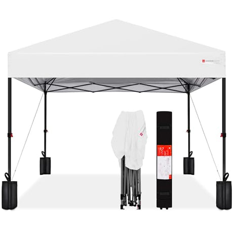 Best Choice Products 8x8ft 1-Person Setup Pop Up Canopy Tent Instant Portable Shelter w/ 1-Button Push, Case, 4 Weight Bags - White Best Choice Products