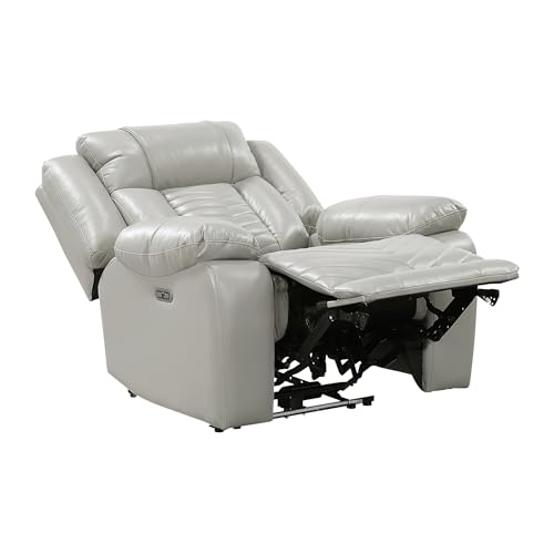 Lexicon Power Recliner Chair, Faux Leather Upholstered Home Theater Seating with LED Lighting, USB Charging Ports, Single Wall Hugger Reclining Chair for Living Room/Bedroom Easy Assembly, Gray Lexicon