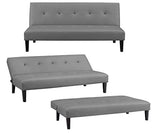 Naomi Home Tufted Faux Leather Futon Sofa Bed - Modern Convertible Folding Couch With Wooden Legs, Reclining Small Bed, Durable and Sturdy, Gray Naomi Home