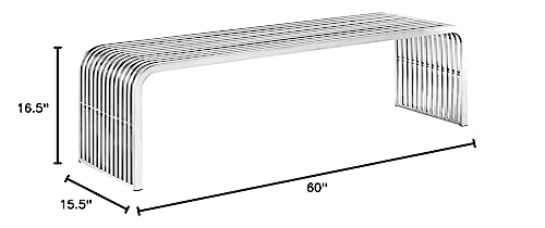 Modway Pipe Contemporary Modern Stainless Steel Metal Bench, 60" Modway
