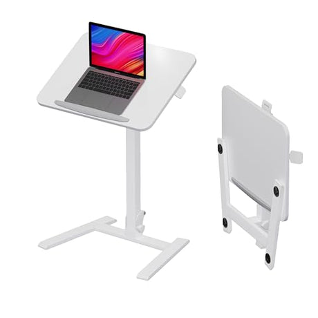alawooder 25 Inch Mobile Folding Desk - No Assembly Pneumatic Sit-Stand Desk, 29-42" Height Adjustable Rolling Laptop Desk with Hidden Wheels, 0-90° Tilt Top for Home Office, Craft & Study alawooder