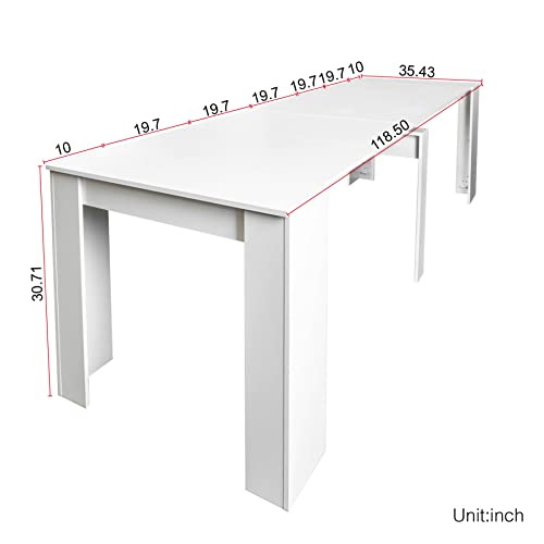 SSLine Rectangular Extendable Dining Table 35"-118" Super Long Conference Meeting Table for 6 8 12 People Modern White Expandable Kitchen Tables for Home Office Computer Table SSLine