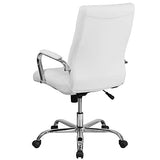 Flash Furniture Whitney High-Back Swivel LeatherSoft Desk Chair with Padded Seat and Armrests, Adjustable Height Padded Office Chair, White/Chrome Flash Furniture