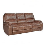 Roundhill Furniture Achern Brown Leather-Air Nailhead Manual Reclining Sofa and Loveseat with Storage Console and USB Port Roundhill Furniture