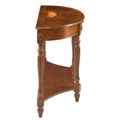 JESONVID Solid Wood Semi-Circle Console Table with Drawer and Shelf, 45.3" Traditional Vintage Entryway Table Polished Edging Half-Moon Narrow Table for Living Room Hallway, Beewax JESONVID