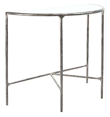 SAFAVIEH Couture Home Collection Jessa Silver Metal/Tempered Glass Top Half Moon Entryway Living Room Console Table (Fully Assembled) SAFAVIEH