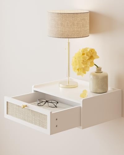 AEPOALUA Floating Nightstand,Wall Mounted Night Stand with Drawer,Small Floating Shelves,Floating Wood Bedside Table for Bedroom、Living Room、Bathroom(No Assembly) AEPOALUA