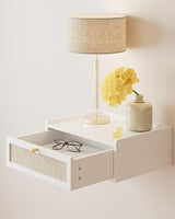 AEPOALUA Floating Nightstand,Wall Mounted Night Stand with Drawer,Small Floating Shelves,Floating Wood Bedside Table for Bedroom、Living Room、Bathroom(No Assembly) AEPOALUA