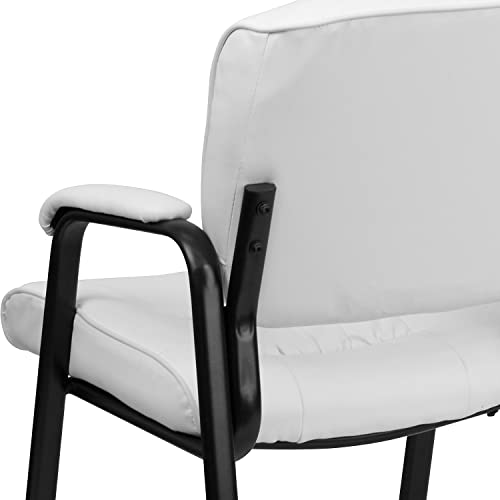 Flash Furniture Haeger White LeatherSoft Executive Side Reception Chair with Black Metal Frame Flash Furniture