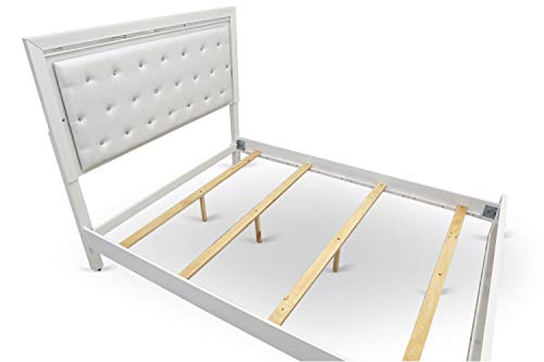 Pandora White Queen Bed Frame with Adjustable LED Headboard by East West Furniture East West Furniture