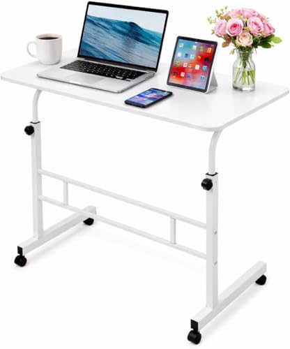 Zanbeel Mobile Standing Desk Adjustable Height for Laptop – Small Rolling Desk & Portable Table on Wheels – Small Standing Table with Wheels for Home Office (White) Zanbeel