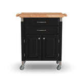 Home Styles Black Dolly Madison Prep and Serve Kitchen Cart with Natural Top, Locking Casters, Two Drawers, Two Storage Cabinets homestyles