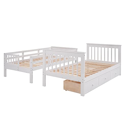 Harper & Bright Designs Twin Over Twin Bunk Bed with Stairs and Guard Rail, Twin Size Bunk Beds with Storage Drawers,Wooden Bunk Bed Frame for Bedroom, Dorm, Kids, Teens, Adults,White Harper & Bright Designs