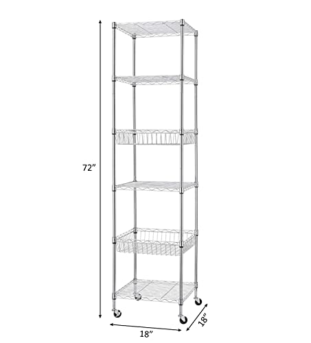 Finnhomy Heavy Duty 6 Tier Wire Shelving Unit with Wheels 18x18x72-inches 6 Shelves Storage Rack Thicken Steel Tube, Adjustable Shelving Rack for Finnhomy