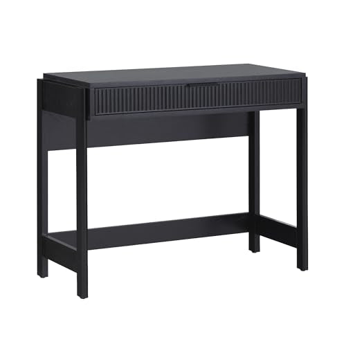 Walker Edison Office Writing and Computer Desk Spacious Desktop, Complementary in Living Spaces, 38 Inch, Reeded Black - WoodArtSupply