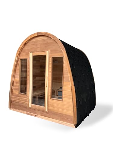 Canadian Red Cedar Wood Dome Top Wet/Dry Swedish Outdoor Steam Sauna SPA with 6KW OR 9KW Heater, Shingled Roof - WoodArtSupply