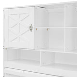 Queen Horizontal Murphy Bed with Storage Shelves,Wood Folding Hideaway Murphy Wall Bed with Storage Bookcase for Adults (A White) MERITLINE