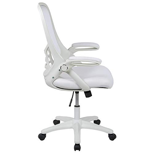 Flash Furniture Porter High-Back Swivel Office Chair with Adjustable Lumbar Support and Height, Ergonomic Mesh Desk Chair with Flip-Up Armrests, White Flash Furniture