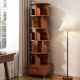 Hayiodda 6 Tier Rotating Bookshelf with Storage Cabinet, Spining Bookshelf Tower with Wheels, 360° Display Corner Bookcase for Small Spaces, Wood Corner Shelf for Home Office, Walunt Hayiodda