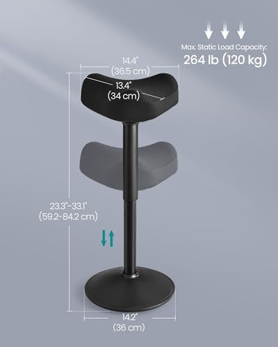 SONGMICS Ergonomic Wobble Stool, Height Adjustable Standing Desk Stool 23.3-33.1 Inches, Swivel Balance Chair with Non-Slip Base, Saddle Seat, for Active Sitting, Office, Home, Ink Black UOSC008B01 SONGMICS