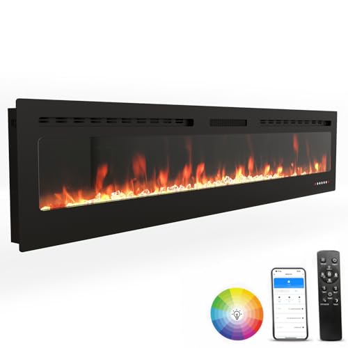 ROCSUMOO Smart Electric Fireplace - 80 Inch Electric Fireplace Inserts, Wall Mount or in-Wall Recessed Fireplace Heater, Electric Fire Place W/12H Timer, Flame Colors and Brightness (80 Inch, WiFi) ROCSUMOO