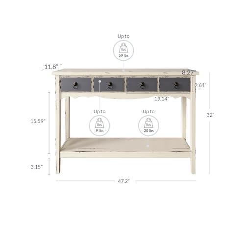 BELLEZE Hand Painted 47 Inch Entryway Hall Console Storage Table, Two Tone Accent Farmhouse Style Sideboard Decor, Distressed Antique Finish - Norman