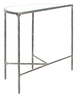 SAFAVIEH Couture Home Collection Jessa Silver Metal/Tempered Glass Top Half Moon Entryway Living Room Console Table (Fully Assembled) SAFAVIEH