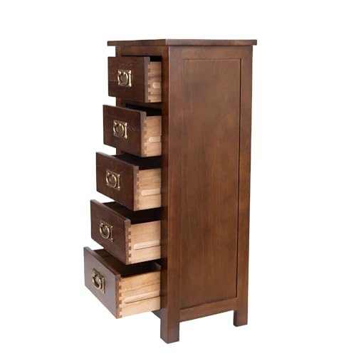 Kemtpase Modern Solid Oak Wood Dresser with 5 Drawers Narrow Chest of Tall Dresser Cabinet Storage Organiser Bedside Modern Dressers for Bedroom Kemtpase