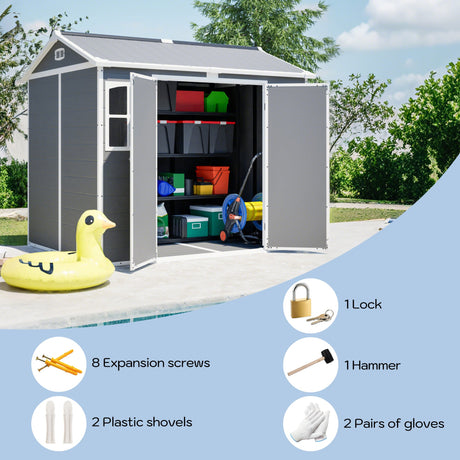 Plastic Utility Shed 8x6 ft with Floor – Lockable Storage Shed HouseOfZazla