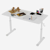 Penau Adjustable Height Standing Desk, Manual Crank Sit to Stand Computer Desk, Minimalist White Engineered Wood Top, T-Shape Iron Frame for Home Office, 47.24 x 23.62 x 35.43 Inchs. Penau