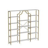 Loomie Gold & White Triple Wide Bookshelf with 13 Open Shelves - Modern Etagere Bookcase for Any Room Loomie