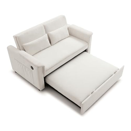 Convertible Loveseat Pull Out Sleeper Sofabed Futon Loveseat Lounge Couch for Living Room 3 in 1 Multi-Functional Pullout Sofa Bed with Reclining Backrest , USB Ports and Side Pockets for Home Office Eafurn