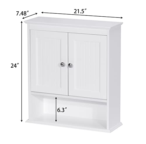 Spirich Bathroom Cabinet Wall Mounted with Doors, Wood Hanging Cabinet with Doors and Shelves Over The Toilet, Bathroom Wall Cabinet White - WoodArtSupply