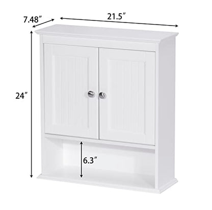 Spirich Bathroom Cabinet Wall Mounted with Doors, Wood Hanging Cabinet with Doors and Shelves Over The Toilet, Bathroom Wall Cabinet White - WoodArtSupply