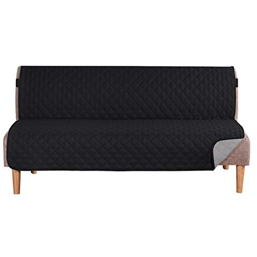 H.VERSAILTEX Reversible Futon Cover Water Repellent Armless Sofa Slipcover Washable Furniture Protector with Adjustable Elastic Strap Anti-Slip Futon Bed Cover for Dogs 70" Width Seat(Black/Grey) H.VERSAILTEX