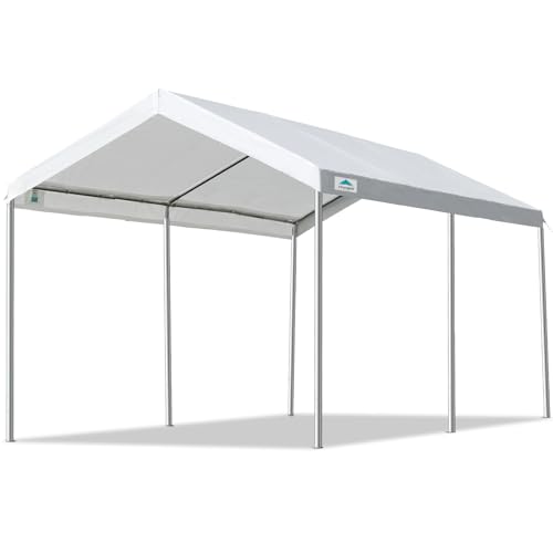 ADVANCE OUTDOOR Adjustable 10x15 ft Heavy Duty Carport Car Canopy Garage Boat Shelter Party Tent, Adjustable Height from 9.5 ft to 11 ft, White ADVANCE OUTDOOR