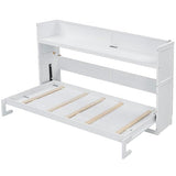 Ball & Cast Twin XL Size Murphy Bed Chest with Desk,can be Folded,Solid Pine Hideaway Cabinet Bedframe w/LED Light and USB Charging Station,for Home Office Small Room Living Room,White Ball & Cast