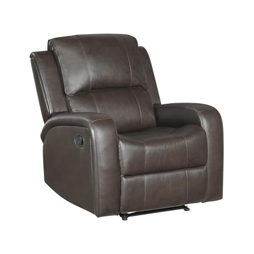 Lexicon Manual Reclining Chair, Top Grain Leather Match Wall Hugger Recliner Chair, Tab Pull Reclining, High Density Foam Over Pocket Coils, for Living Room/Reading Nook/Bedroom, Brown Lexicon