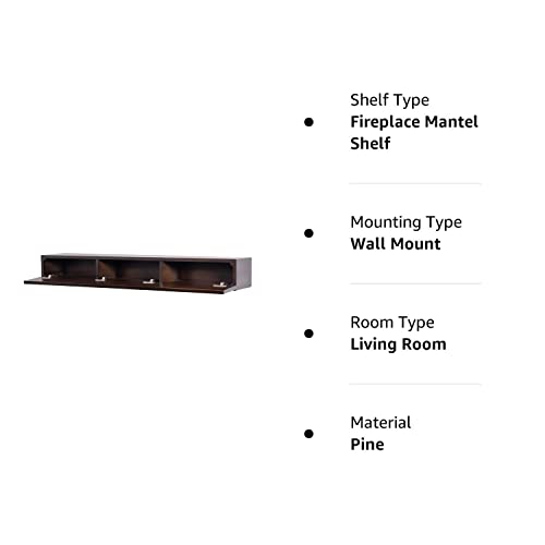 MANTELSDIRECT Houston Floating Wood Mantel Shelf with Hidden Storage Compartment - Coffee Bean 72 Inch | Beautiful Wooden Rustic Shelf for TV Remotes, Controllers, and Décor MANTELSDIRECT