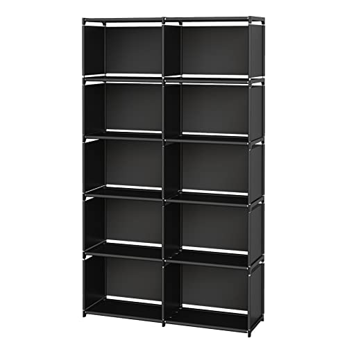 MOYIPIN Black Vertical Bookshelf with 10 Grids – Versatile Storage Rack for Bedroom and Living Room - WoodArtSupply