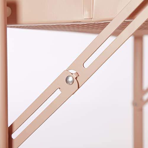 Urban Lifestyle 3 Tier Foldable Metal Rolling Storage Utility Cart, No Tools Assembly, Blush Urban Lifestyle