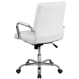 Flash Furniture Whitney Mid-Back Swivel LeatherSoft Desk Chair with Padded Seat and Armrests, Adjustable Height Padded Office Chair, White/Chrome Flash Furniture