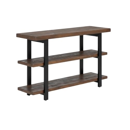 Alaterre Furniture Pomona Living Room Collection – 3-Tier Solid Wood Media Console Table with 2 Open Shelves and Metal Legs - Rustic Industrial Farmhouse TV Stand and Storage Console (Rustic Brown) Alaterre Furniture