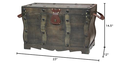 Antique Style Distressed Wooden Pirate Treasure Chest, Coffee Table Trunk Vintiquewise