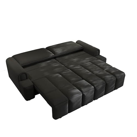 LuxyHoom 90.2" Futon Sofa Bed King, 3-in-1 Teddy Convertible L-Shaped Sofa, Upholstered Loveseat Couches, Pull Out Couch Bed Small Spaces, Deep Seat, Storage for Living Room, Apartment, Black LuxyHoom