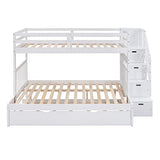 Twin over Full Bunk Bed with Trundle, Wood Bunk Bed with Storage Cabinet and Drawers, Convertible Bunk Beds Twin over Full Size Split into 3 Beds for Kids, Teens, Adults, Noise-reduced, White Harper & Bright Designs