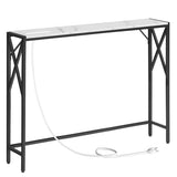 MAHANCRIS 39.4” Narrow Sofa Table with Charging Station, Skinny Console Table, Slim Entryway Hallway Couch Table, for Entrance, Foyer, Living Room, Hallway, Marble CTHM151E01 MAHANCRIS