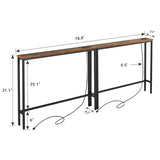 ELYKEN 5.9" Narrow Console Sofa Table with Power Outlets and USB Port, 5.9" Dx39.4 Wx31.1 H Long Behind Couch Table with Metal Frame and 6.5’ Extension Cord, Rustic Brown ELYKEN